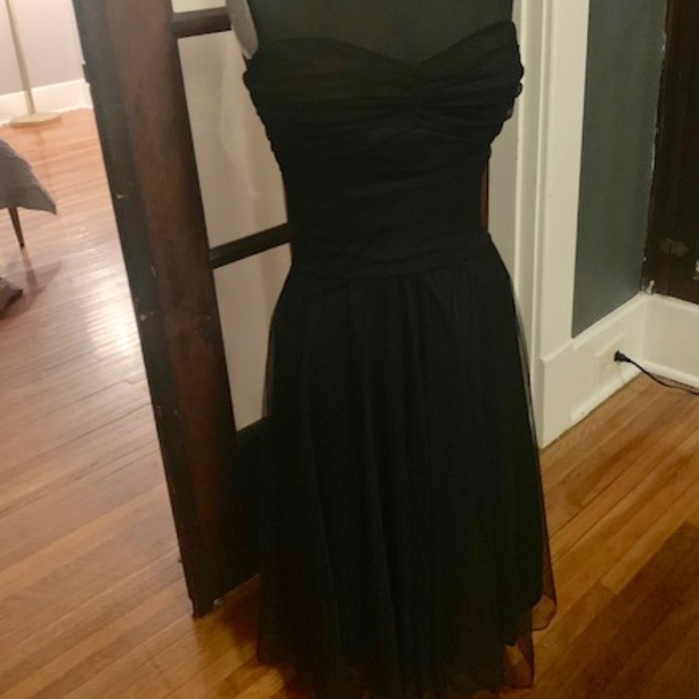 Strapless black cocktail dress